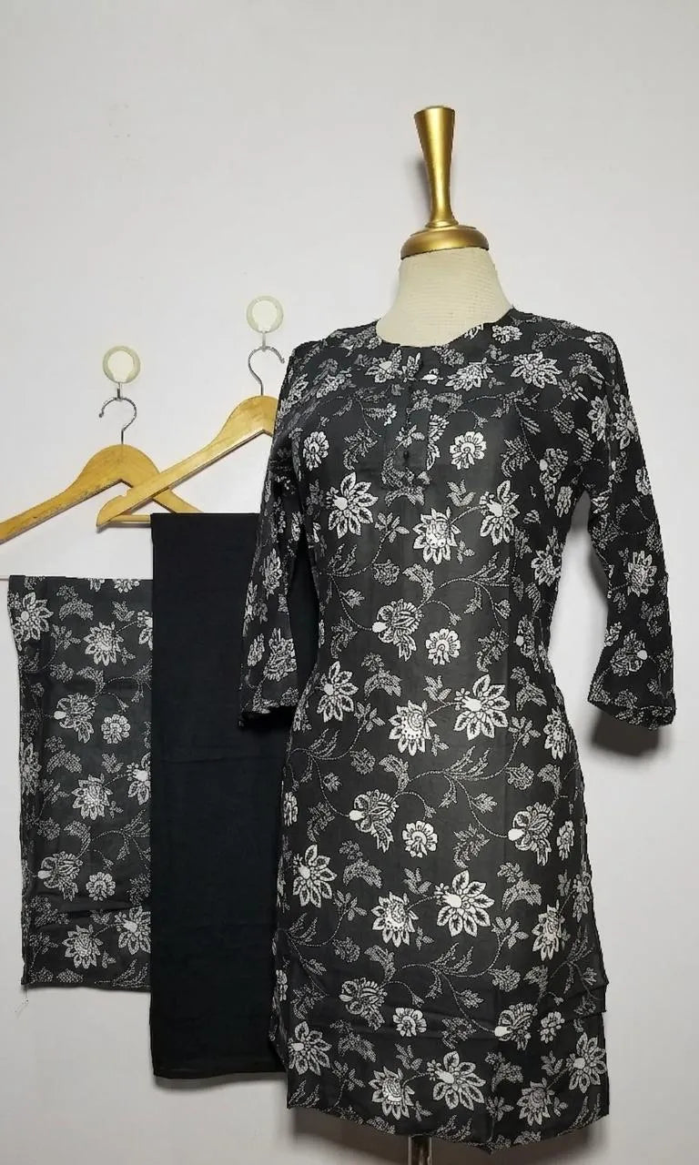 3 Pcs Women's Stitched Lawn Digital Print Suit Black Special (Markaz)